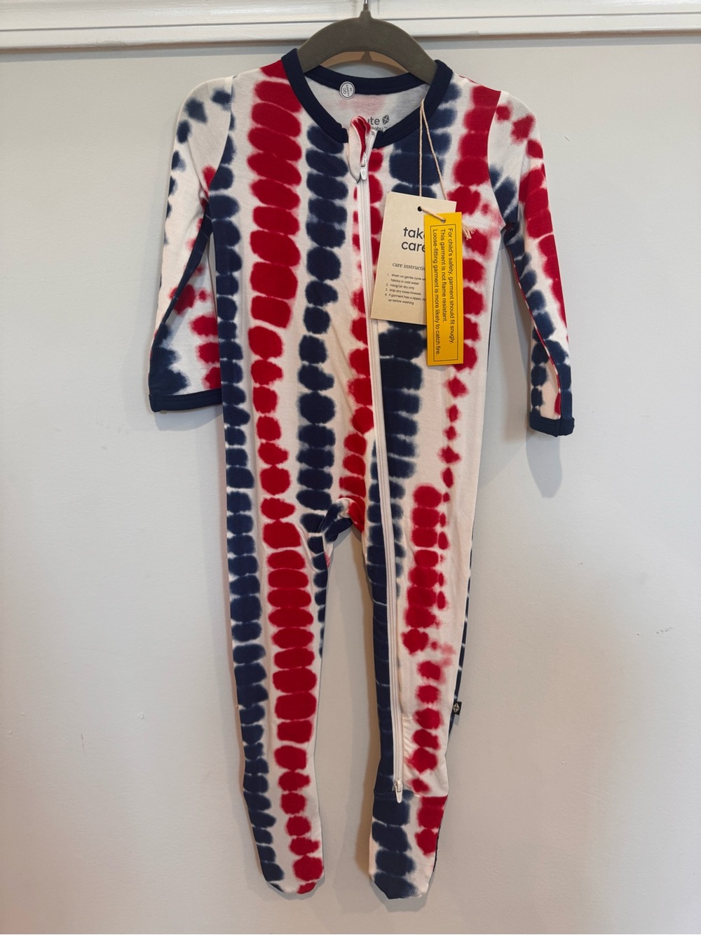 Kyte BABY Red & Navy Tie-Dye Footed One-Piece